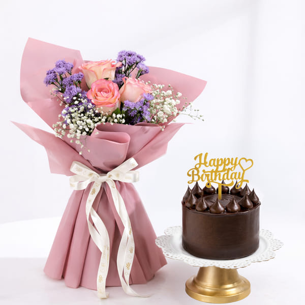 Purple Bouquet and Truffle Cake Birthday Combo