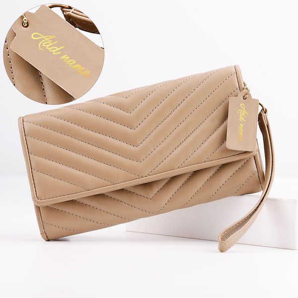 Quilted Two-Fold Women's Wallet - Personalized - Biege