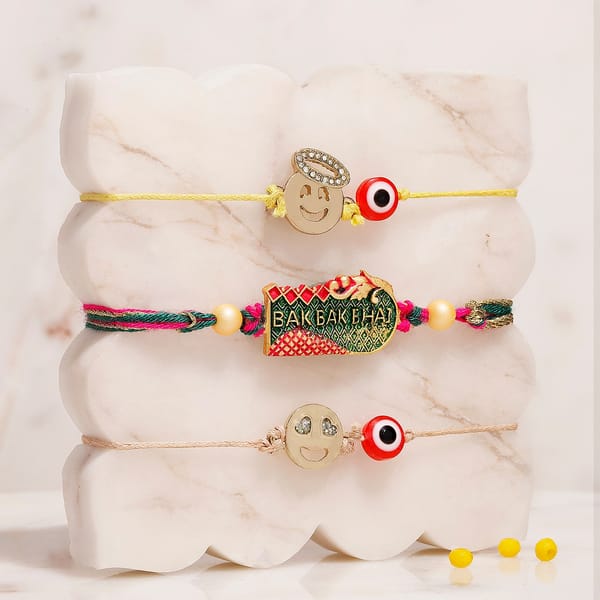 Quirky Meena and Quirky Emoji Rakhi - Set of 3