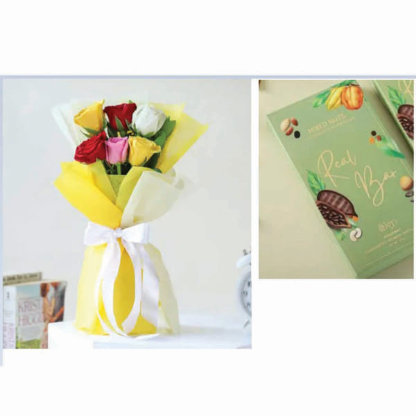 Radiant Mixed Bloom Bouquet & Mixed Nuts Chocolate 50 gms (Unique Logistics )