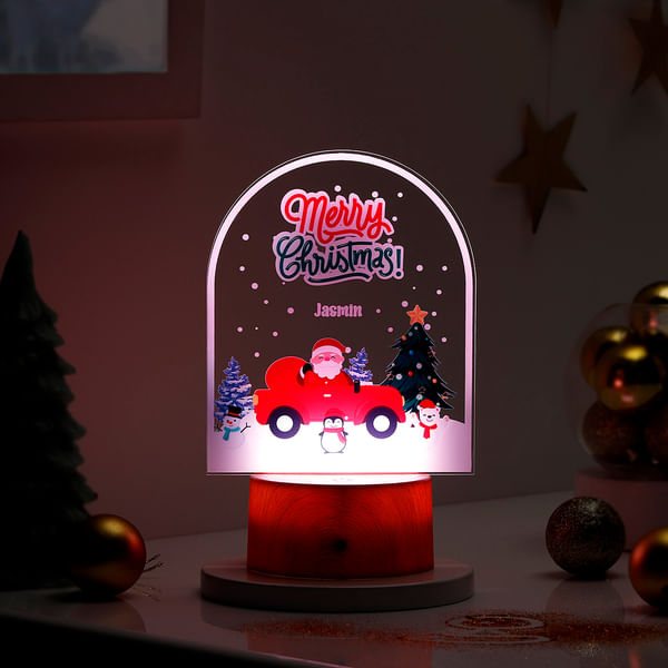 Radiant Personalized Merry Christmas LED Lamp - Brown Base