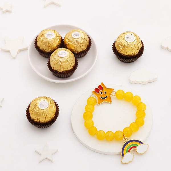 Rainbow Bracelet Rakhi With Ferrero rocher 3 pcs
