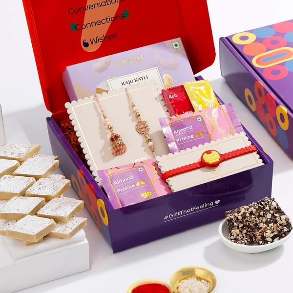 Rakhis With Almond Praline And Kaju Delight