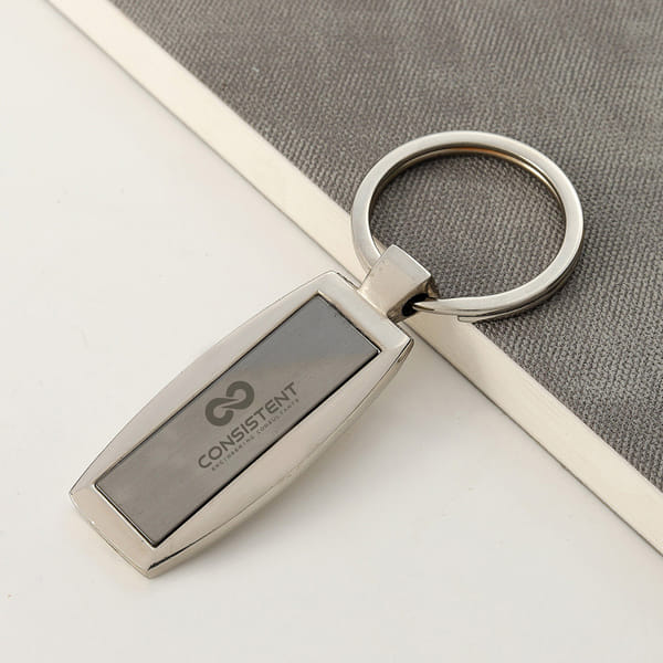 Rectangular Metal Grey Keychain