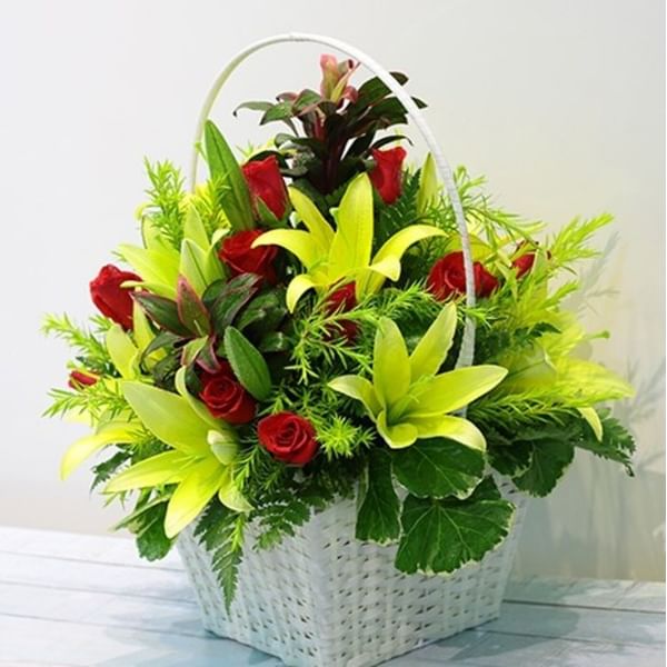 Red and Green Flowers in Basket