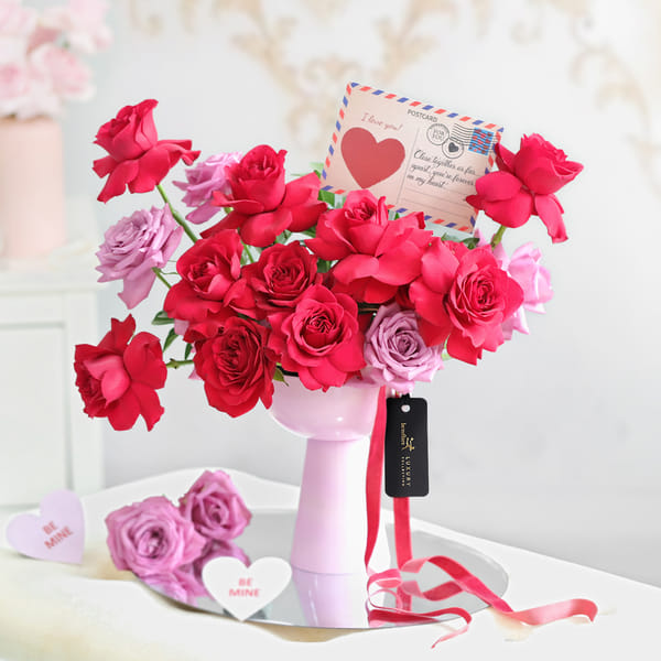 Red And Purple Rose Valentine's Day Arrangement