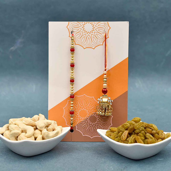 Red Beads Bhaiya Bhabhi Rakhi with Dry Fruits