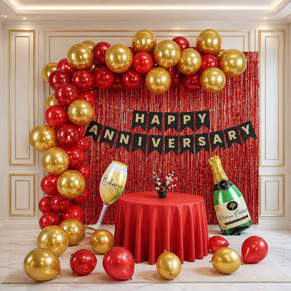 Red & Gold Anniversary Celebration DIY Party Decor Kit - 45 pcs