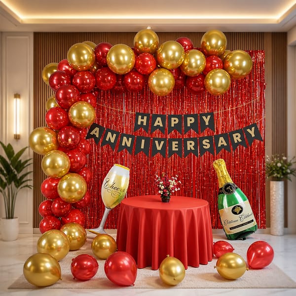 Red & Gold Anniversary Celebration Party Decor Kit - 45 pcs