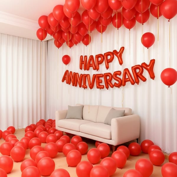 Red Happy Anniversary Balloon Decor