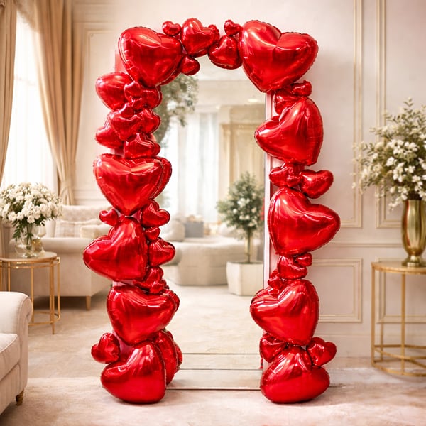 Red Heart Balloon Arch Entrance Décor