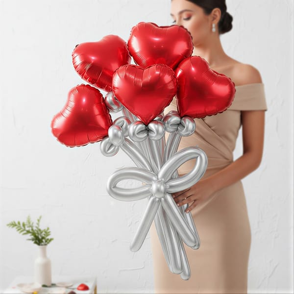 Red Heart & Silver Balloon Bouquet