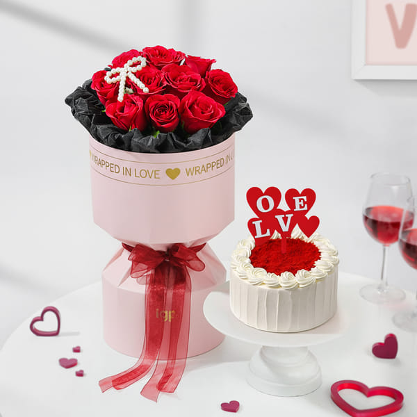 Red Roses and Cake Indulgence Combo