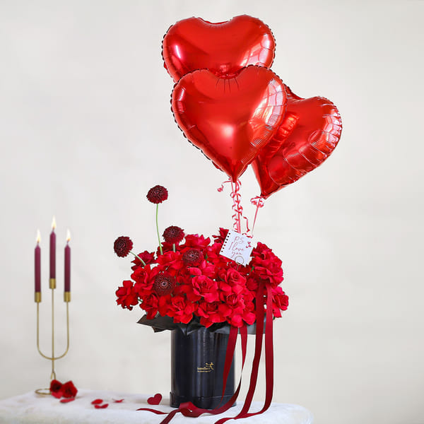 Red Roses And Gerberas Arrangement For Valentine's Day