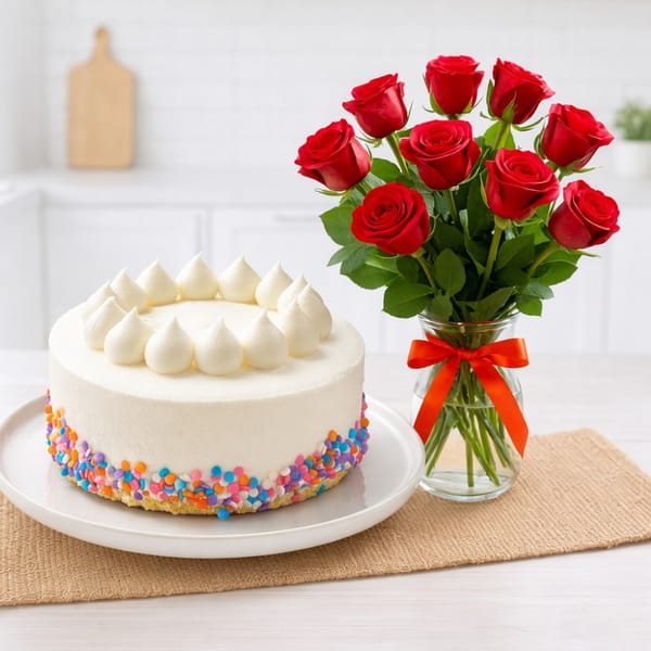 Red Roses And Vanilla Cake Delight For Valentine's Day