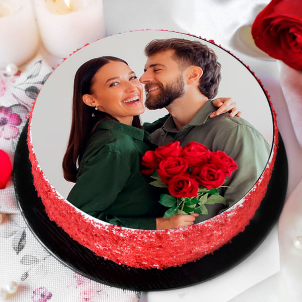 Red Velvet Photo Cake for Couple (Half Kg)