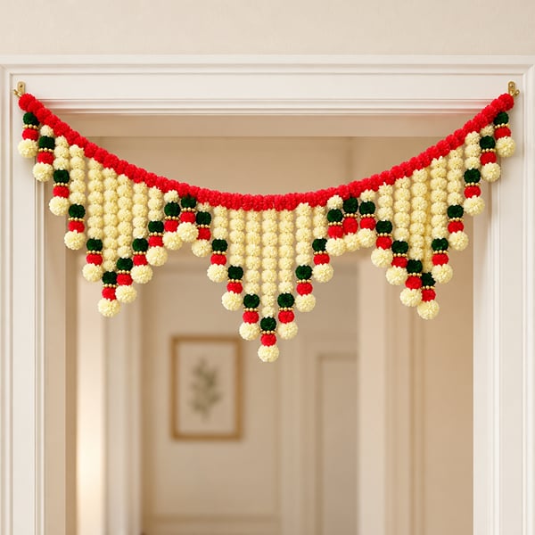 Red White Floral Diwali Door Toran