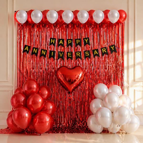 Red & White Romantic Anniversary Party Balloon Decor Kit - 34 pcs