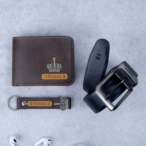 Reversible Textured Belt And Wallet Combo - Personalized