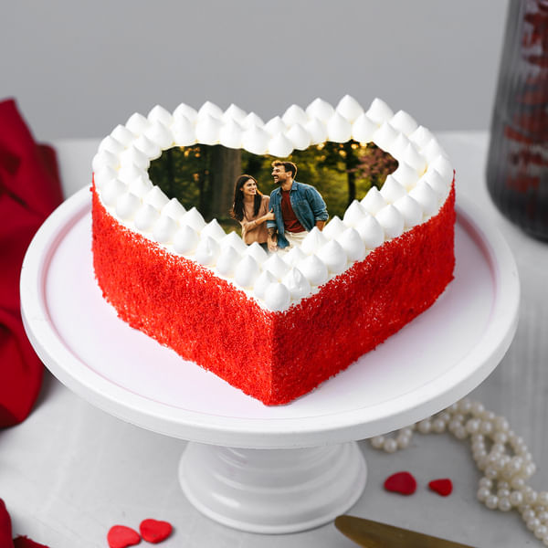 Romantic Heartbeat Red Velvet Photo Cake