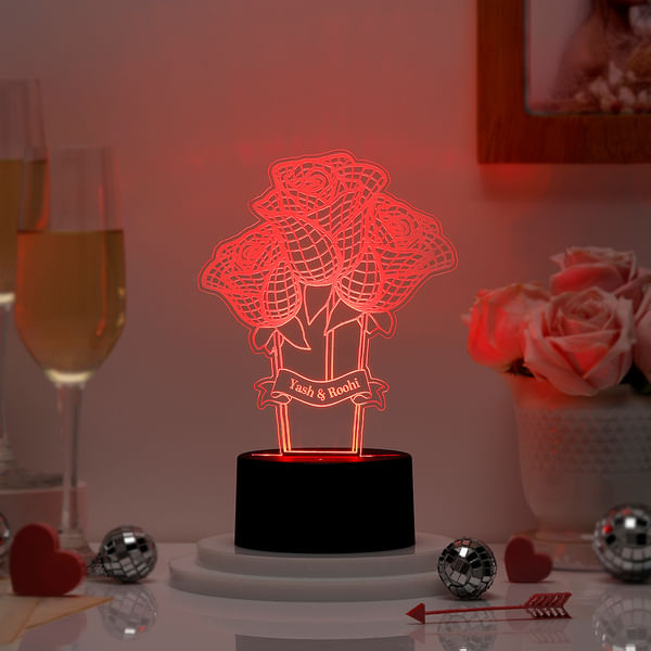 Romantic Roses Personalized Valentine's Day LED Lamp Black Base