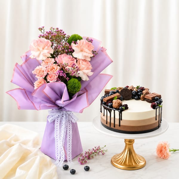 Rose Bouquet and Chocolate Cake Combo