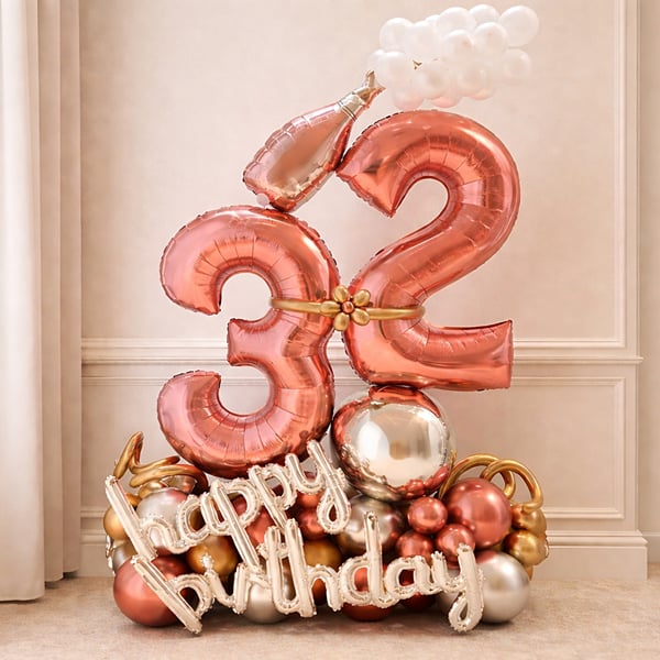 Rose Gold 32nd Birthday Balloon Bouquet