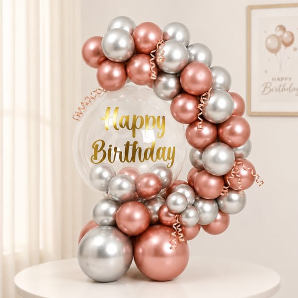 Rose Gold Birthday Balloon Arrangement