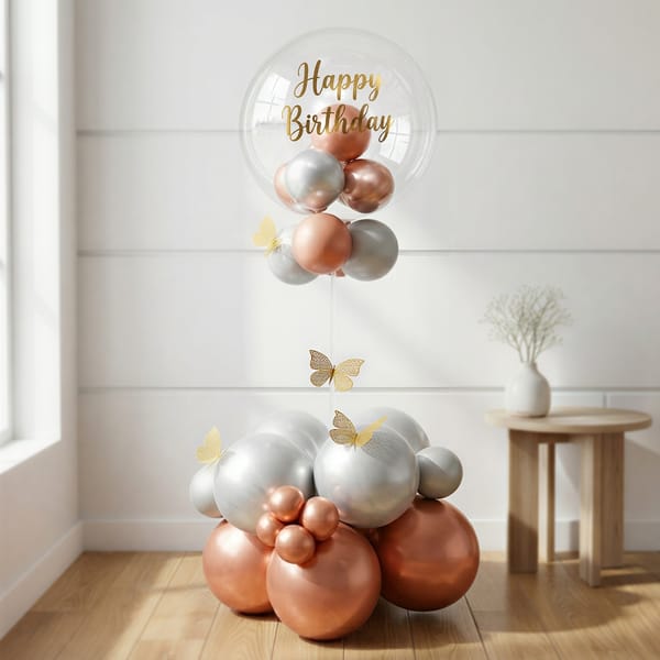 Rose Gold Butterfly Balloon Arrangement