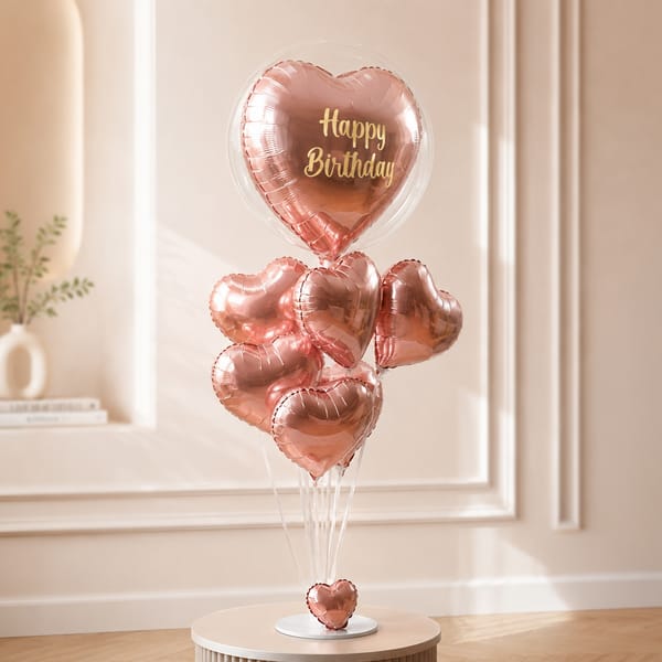 Rose Gold Heart Birthday Balloon Arrangement