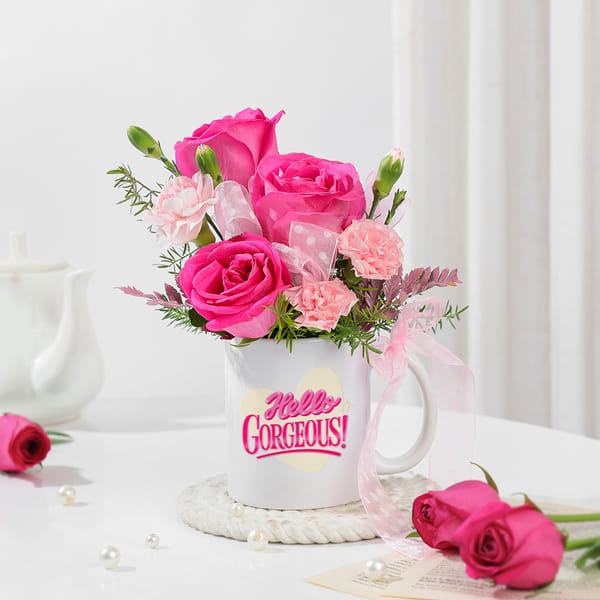 Roses & Carnations Mug Arrangement