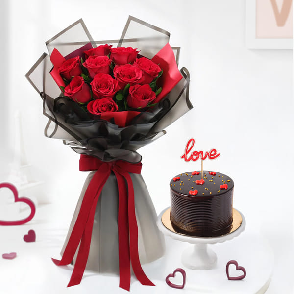 Roses & Chocolate Cake Valentine Combo