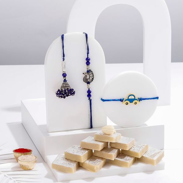 Royal Blue Rakhis And Sweets Combo