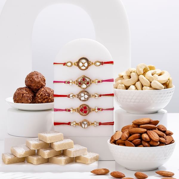 Royal Elegance Rakhi and Sweet Combo - Set of 5