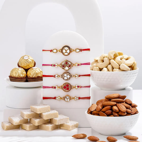 Royal Elegance Rakhi and Sweet Combo-Set of 5