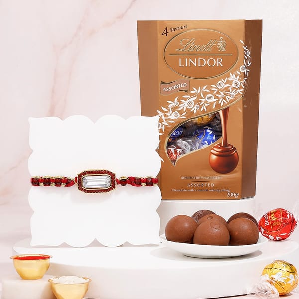 Royal Kundan Rakhi Set with Lindt Lindor