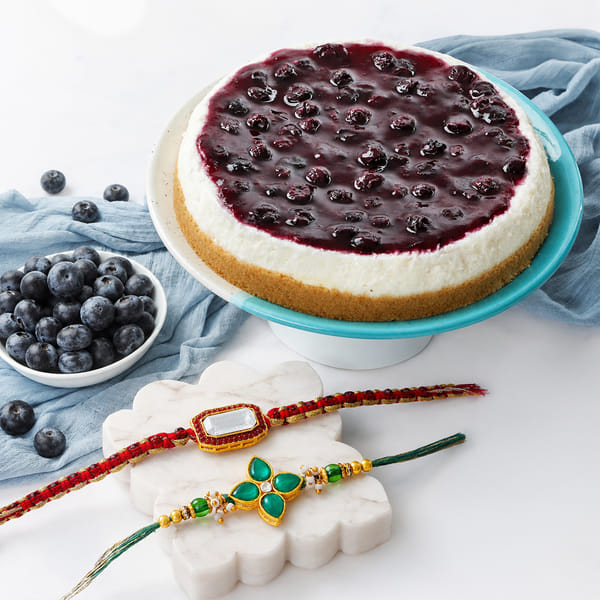 Royal Kundan Rakhi with Blueberry Cheesecake