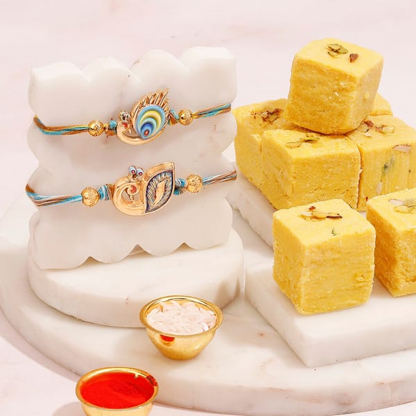 Royal Peacock Rakhi and Soan Papdi