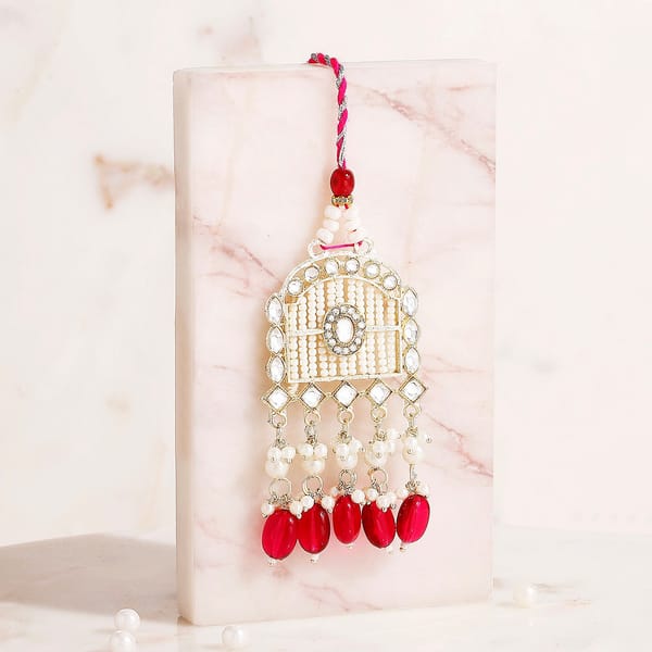 Royal Ruby Pearl and Kundan Lumba Rakhi