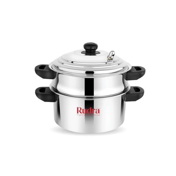 Rudra Silver Stainless Steel Idli Maker with 6 Plates & Nonstick 3-Layer Bottom