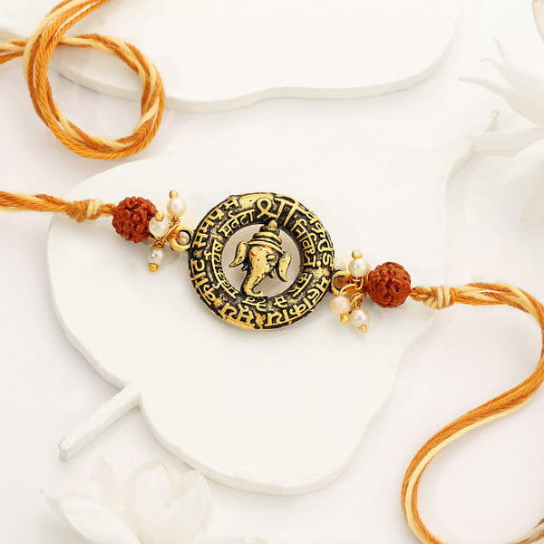Rudraksh Beads And Ganesha Rakhi