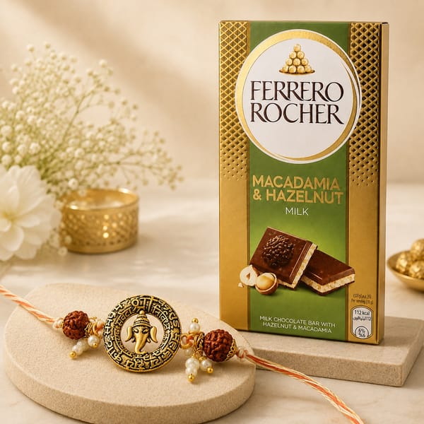 Rudraksh Ganesha Rakhi with Ferrero Chocolate
