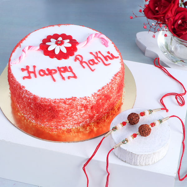 Rudraksh Rakhi Set Of 2 With Red Velvet Cake (Half kg)