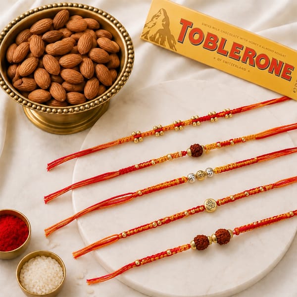 Rudraksh Rakhi Set with Chocolate and Almonds