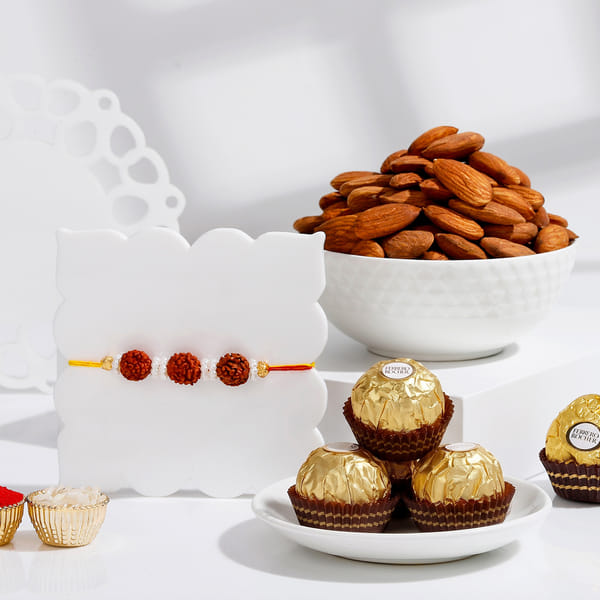 Rudraksh Rakhi Set with Ferrero Rocher