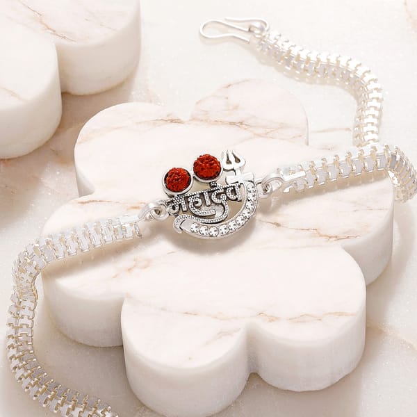 Rudraksha Beads Silver Bracelet Rakhi