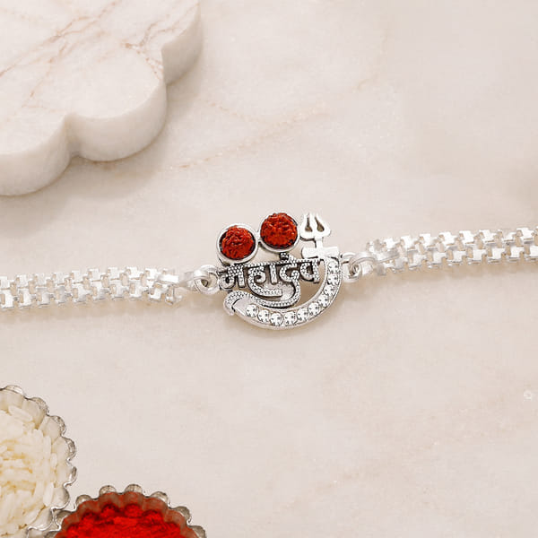 Rudraksha beads silver plated bracelet rakhi