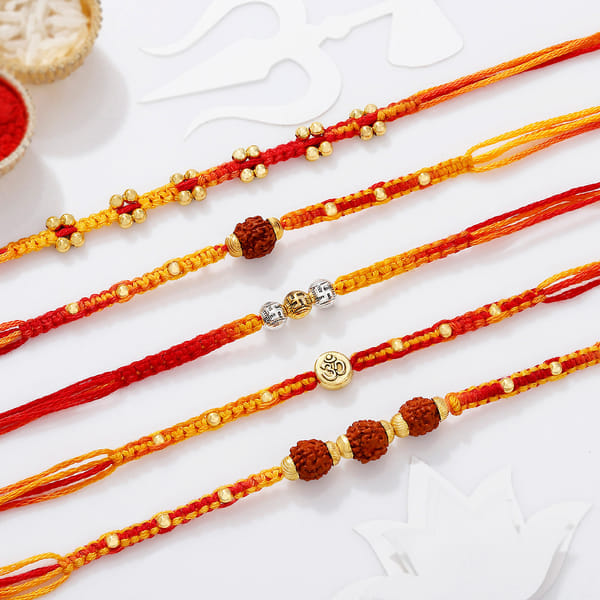 Sacred Knots Rudraksha And Om Rakhis - Set Of 5