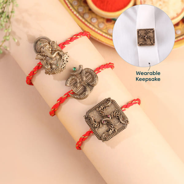 Sacred Motif Button Convertible Rakhi - Set of 3