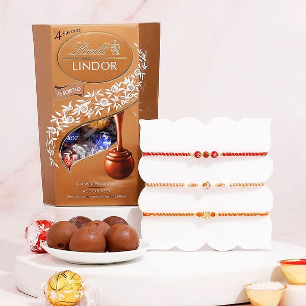 Sacred Motif Rakhi Set & Lindor Chocolate Gift
